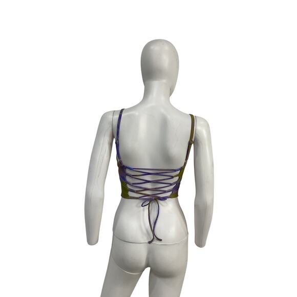 Miaou 'Paloma' Blue Nylon Elsesser V Corset Top Size XS - Picture 3 of 5